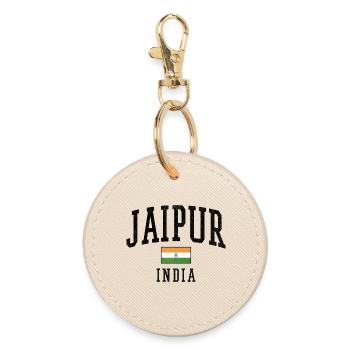 Jaipur India Flag Motif Graphic - Round Keyring - oyster - Front