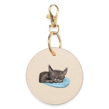 Sleeping Cat - Round Keyring - oyster - Front