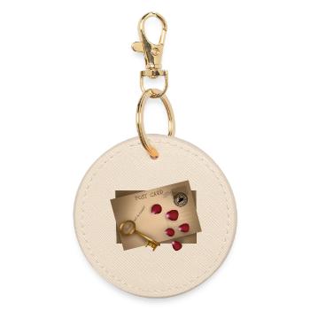 Post Card: Secrets will be released - Round Keyring - oyster - Front