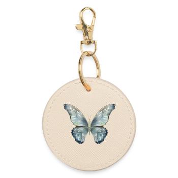 Papillon dans de délicates nuances de bleu peint à la main - Porte-clés rond - huître - Devant