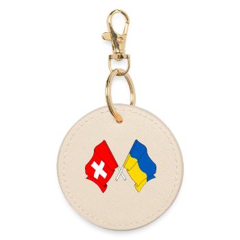 Flagge der Schweiz und Flagge Ukraine - Runder Schlüsselanhänger - Auster - Vorne