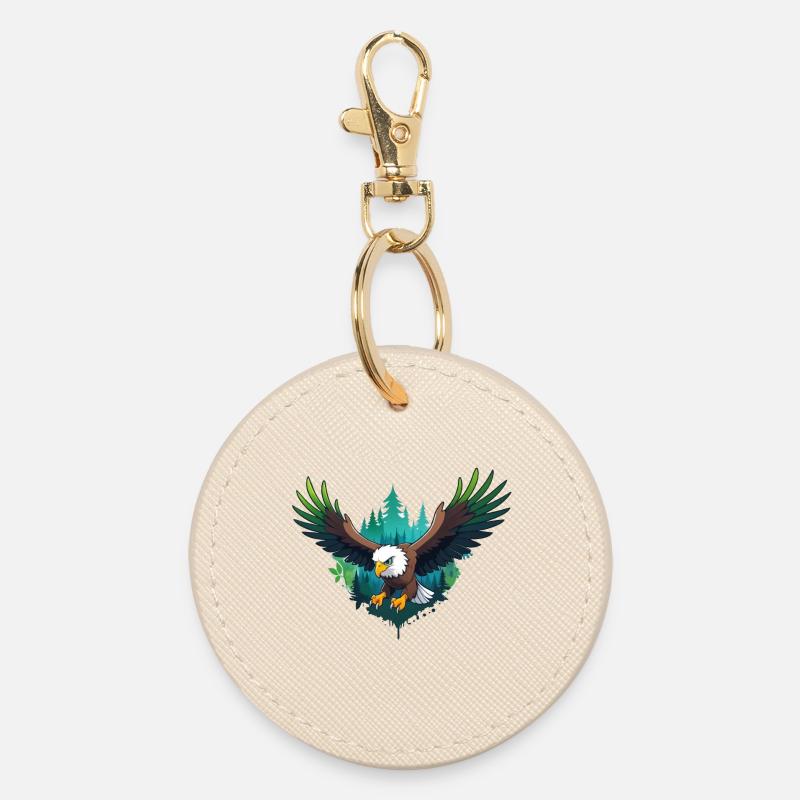 Eagle hunting in the forest - Round Keyring - oyster