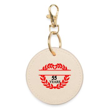 Bannière nominative cinquante-cinq ans, couronne de laurier en forme de cœur - Porte-clés rond - huître - Devant