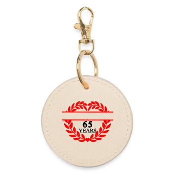Bannière nominative soixante-cinq ans, couronne de laurier en forme de cœur - Porte-clés rond - huître - Devant