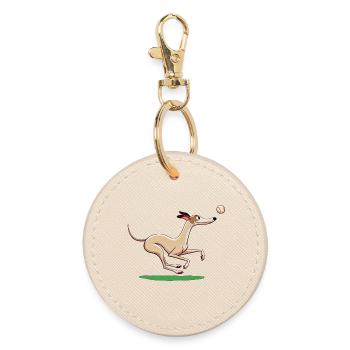 Cartoon Whippet Playing Fetch - Round Keyring - oyster - Front
