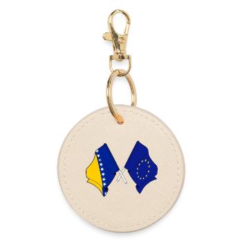 Flagge von Bosnien und Herzegowina und Flagge von Europa - Runder Schlüsselanhänger - Auster - Vorne