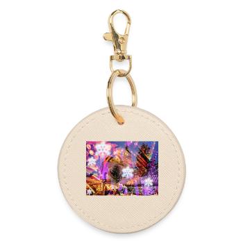 Christmas Market Impression, Merry Christmas - Round Keyring - oyster - Front