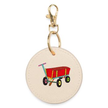 Colourful handcart – motif for children's adventures - Round Keyring - oyster - Front