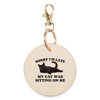 Désolé, je suis en retard, drôle de propriétaire de chat disant - Porte-clés rond - huître - Devant