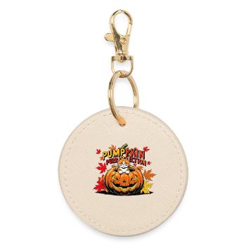Katzen Halloween Kürbis Design - Runder Schlüsselanhänger - Auster - Vorne