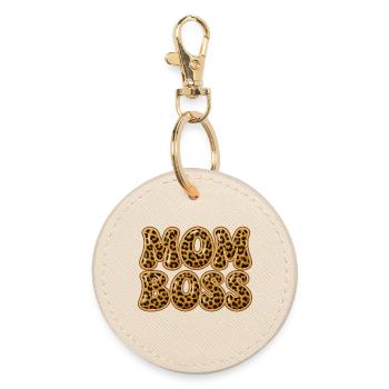 mom y2k design with leopard print - Round Keyring - oyster - Front