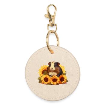 Cute guinea pig in sunflowers - Round Keyring - oyster - Front