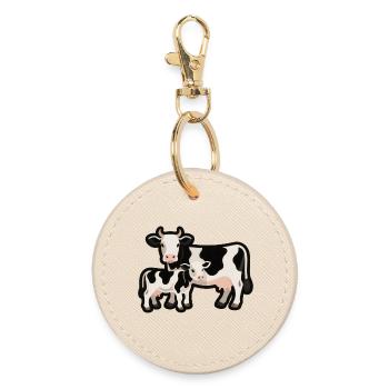 Vache et veau – l’amour en noir et blanc - Porte-clés rond - huître - Devant