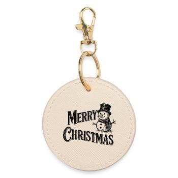 Vintage Schneemann – Merry Christmas - Runder Schlüsselanhänger - Auster - Vorne