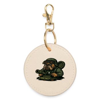 Bulldog char pilote militaire mascotte dessin animé art - Porte-clés rond - huître - Devant