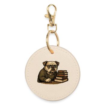 Écrivain Bulldog avec des livres, dessins de bandes dessinées savantes - Porte-clés rond - huître - Devant