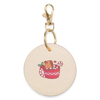 Cute Capybara Chilling In Hot Cocoa With Marshmall - Round Keyring - oyster - Front