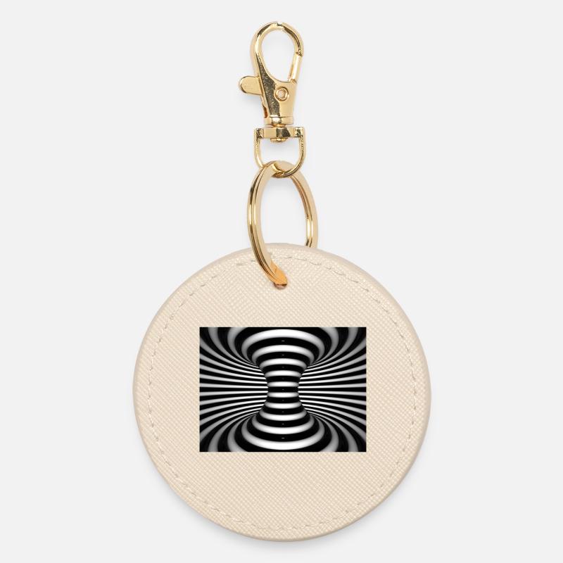 Black and white spiral vortex - Round Keyring - oyster