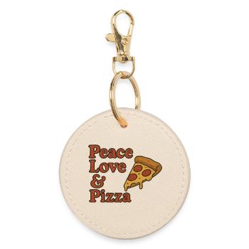 Peace Love Pizza Graphic Tee - Runder Schlüsselanhänger - Auster - Vorne