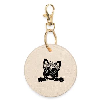 Bouledogue français - Porte-clés rond - huître - Devant