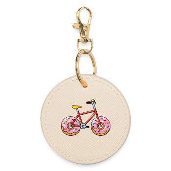 Lustiges Donut Fahrrad Cartoon Design - Runder Schlüsselanhänger - Auster - Vorne