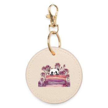 Panda on sweet macaron cake - Round Keyring - oyster - Front