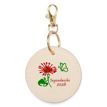 Youth Consecration 2026 Flower and Butterfly - Round Keyring - oyster - Front