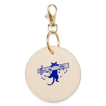 Cute Cat Music Musician Musical Instrument - Round Keyring - oyster - Front
