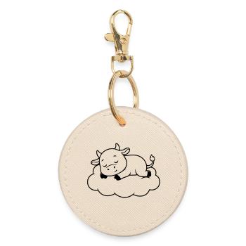 Sleeping Cow Cloud Dream Baby - Round Keyring - oyster - Front