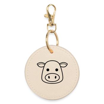 Cow Head Icon Minimalist Clean - Round Keyring - oyster - Front