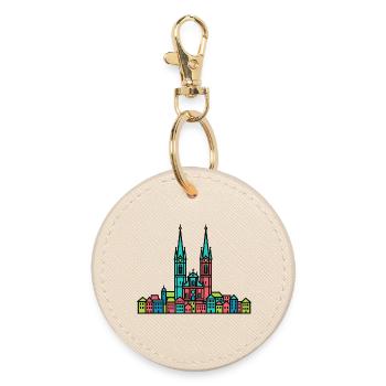 St. Gallen City Skyline Abbey Bibliothek Linienzeichnungen - Runder Schlüsselanhänger - Auster - Vorne