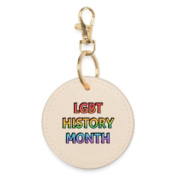 LGBT History Month Rainbow Text - Round Keyring - oyster - Front