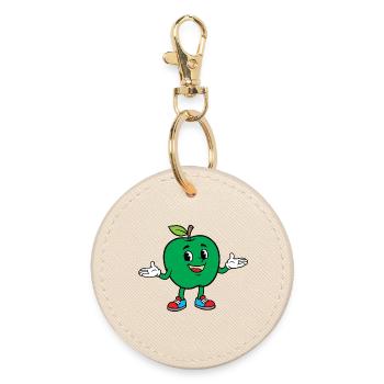 Green Apple Mascot in Sneakers - Round Keyring - oyster - Front