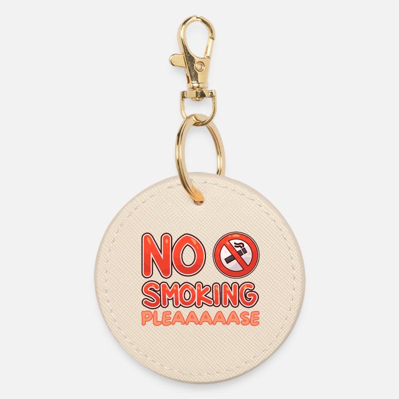 No Smoking Please, Humorous Message - Round Keyring - oyster