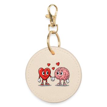 Heart and Brain Connected - Round Keyring - oyster - Front
