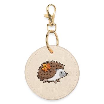 Igel Herbst Blatt süßes Tier - Runder Schlüsselanhänger - Auster - Vorne