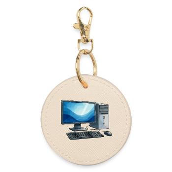 Retro PC Arbeitsstation Illustration - Runder Schlüsselanhänger - Auster - Vorne