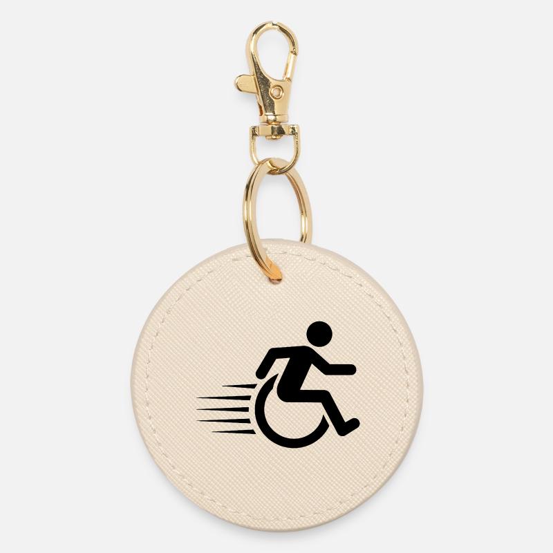 Wheelchair user on the move # - Round Keyring - oyster