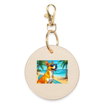 Beach dog with surfboard and sunglasses - Round Keyring - oyster - Front