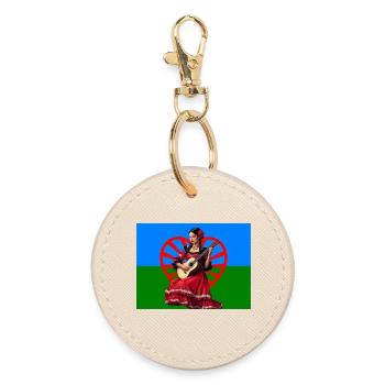 Red Flamenco Guitar on Tricolor Background - Round Keyring - oyster - Front