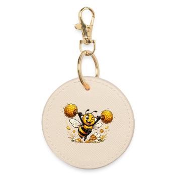 bee honey beekeeper honeycomb flowers meadow insect - Round Keyring - oyster - Front