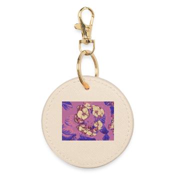 Pastel Blossoms Gold Sketch - Round Keyring - oyster - Front