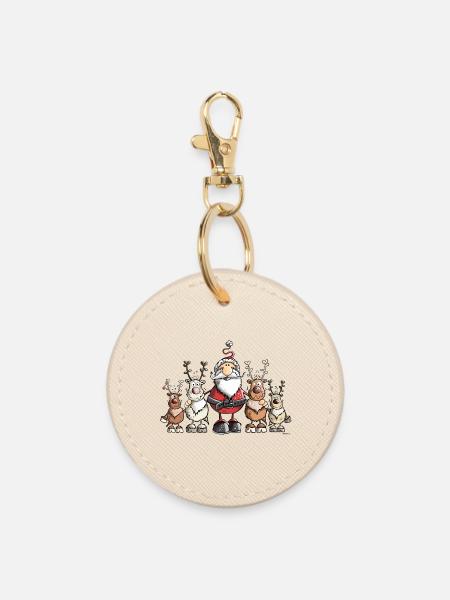 Weihnachtsmann unter Rentieren - Runder Schlüsselanhänger - Auster