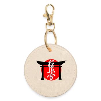 Kyokushin written in Japanese kanji white Torii - Round Keyring - oyster - Front