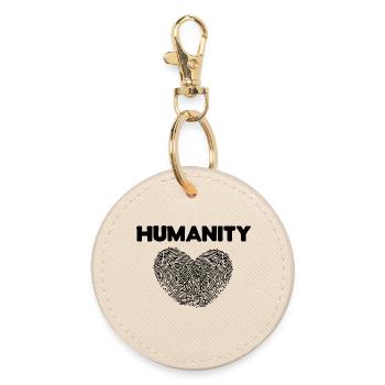 Love Heart Saying Humanity Peace Movement - Round Keyring - oyster - Front