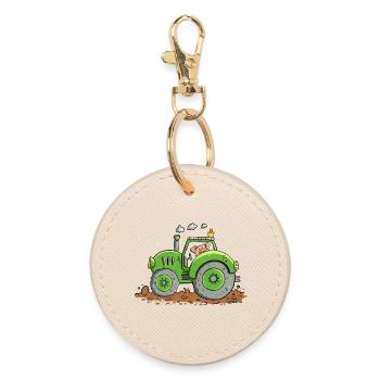 Pig Drives Tractor I Farm Animals Bulldog - Round Keyring - oyster - Front