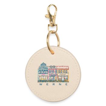 Werne, colorful row of houses on the market, district of Unna, North Rhine-Westphalia - Round Keyring - oyster - Front