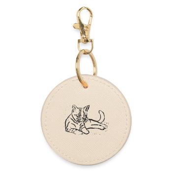 Elegant sketch print with cat - Round Keyring - oyster - Front