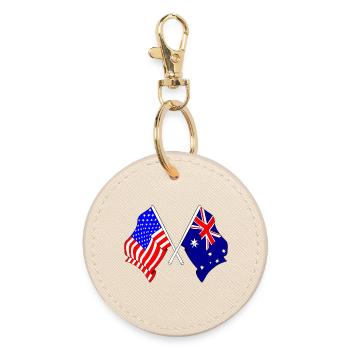 Flag of the United States USA and Flag Australia - Round Keyring - oyster - Front