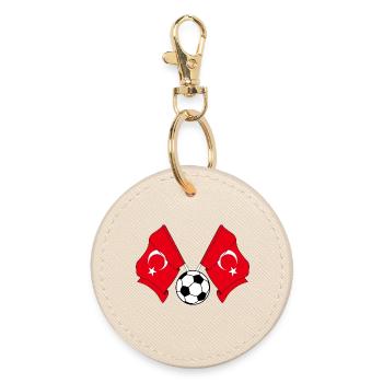 Two Turkish flags with a soccer ball - Round Keyring - oyster - Front